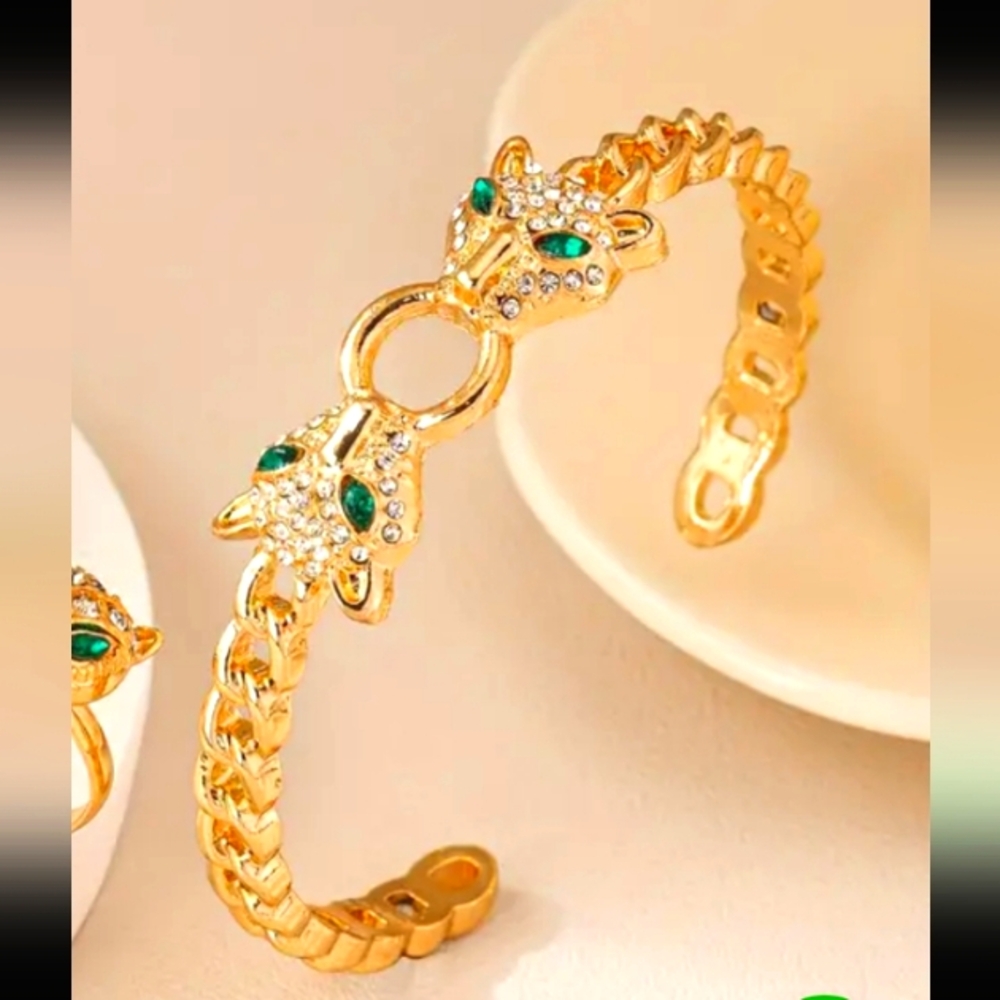 GOLD PANTHER CURB LINK BANGLE BRACELET RUSSIAN CHROME - Picture 2 of 2